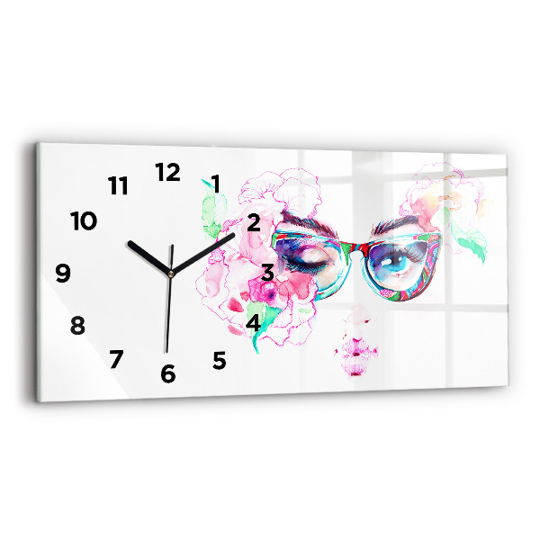 Horloge rectangulaire horizontale 'Visage d''une femme avec des lunettes'