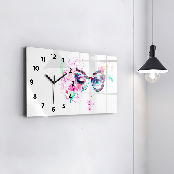 Horloge rectangulaire horizontale 'Visage d''une femme avec des lunettes'