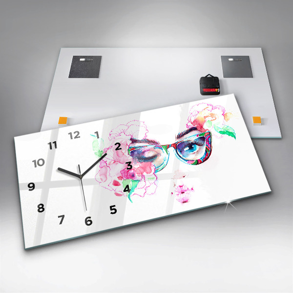 Horloge rectangulaire horizontale 'Visage d''une femme avec des lunettes'