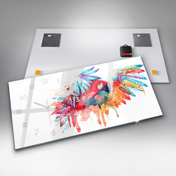 Horloge rectangulaire horizontale Perroquet rouge coloré