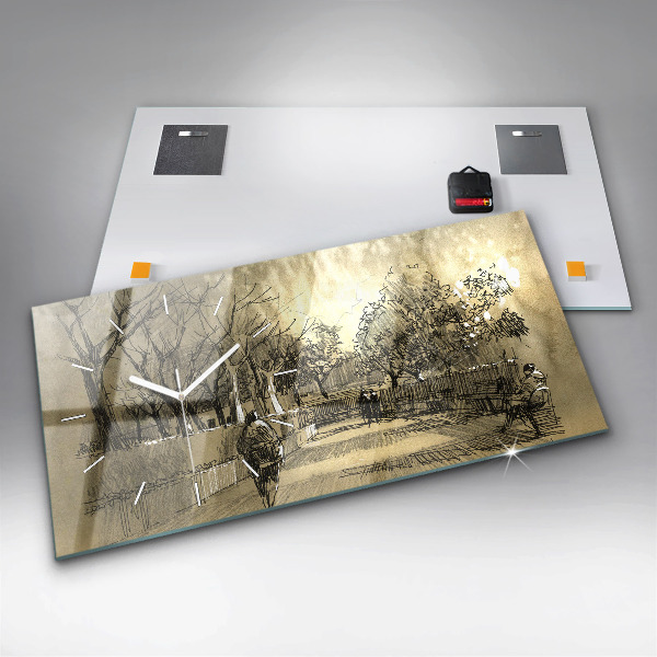 Horloge rectangulaire horizontale Parc et arbres en sépia