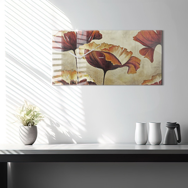Horloge rectangulaire horizontale Coquelicots peints