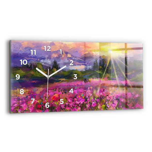 Horloge murale horizontale Paysage de nature et de fleurs