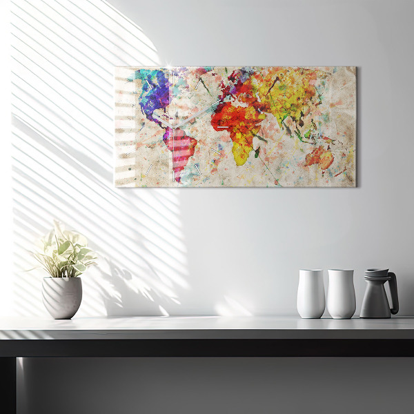 Horloge rectangulaire horizontale Carte du monde colorée