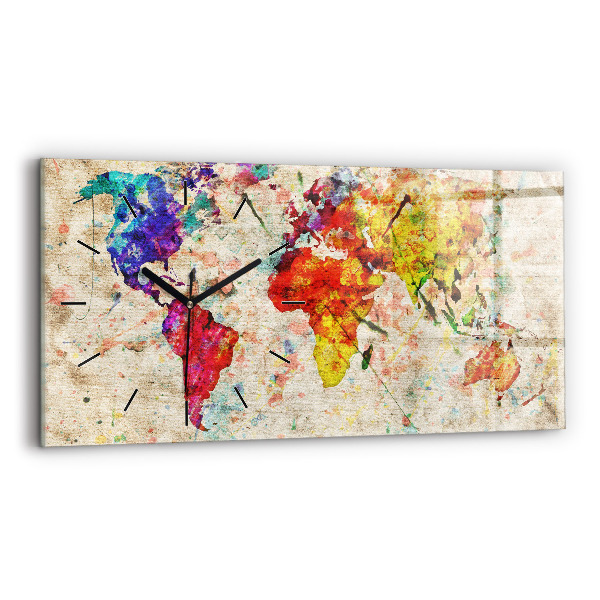 Horloge rectangulaire horizontale Carte du monde colorée