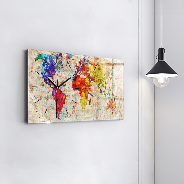Horloge rectangulaire horizontale Carte du monde colorée