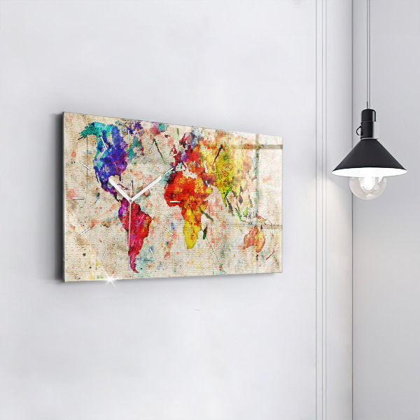 Horloge rectangulaire horizontale Carte du monde colorée