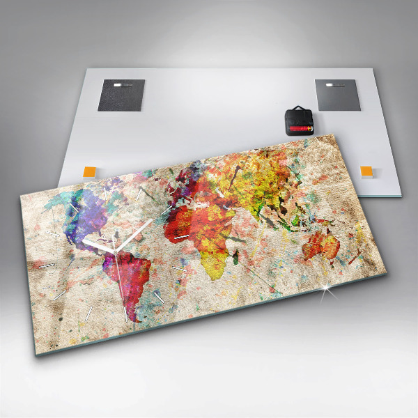 Horloge rectangulaire horizontale Carte du monde colorée