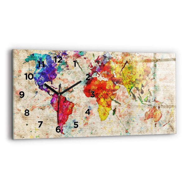 Horloge rectangulaire horizontale Carte du monde colorée