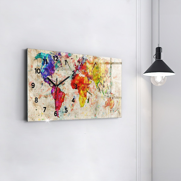 Horloge rectangulaire horizontale Carte du monde colorée