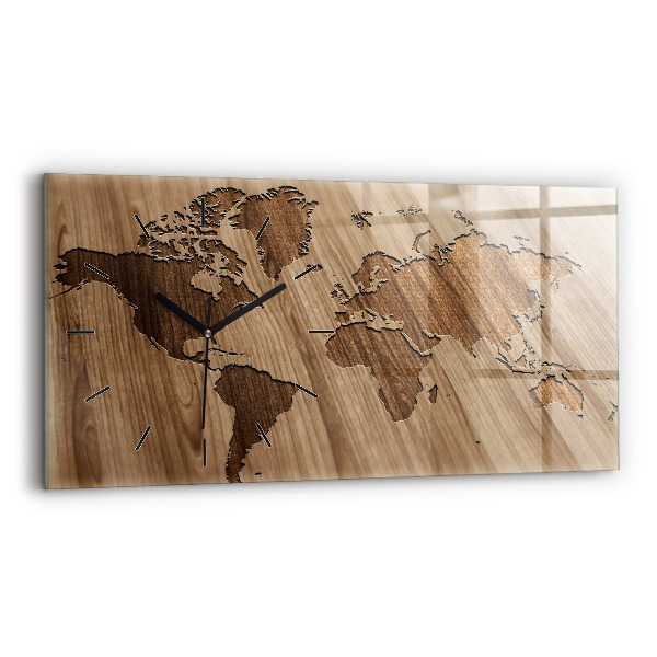 Horloge rectangulaire horizontale Carte du monde sur bois