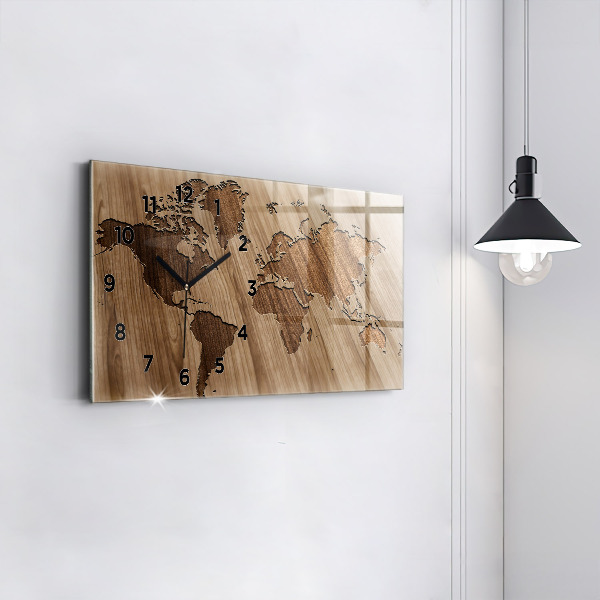 Horloge rectangulaire horizontale Carte du monde sur bois