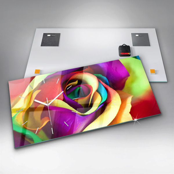 Horloge rectangulaire horizontale Rose arc-en-ciel