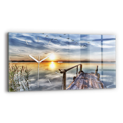Horloge rectangulaire horizontale Coucher de soleil sur le lac