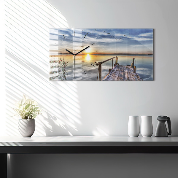 Horloge rectangulaire horizontale Coucher de soleil sur le lac