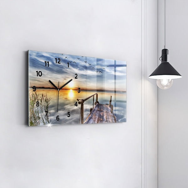 Horloge rectangulaire horizontale Coucher de soleil sur le lac