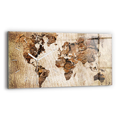 Horloge rectangulaire horizontale Carte du monde vintage