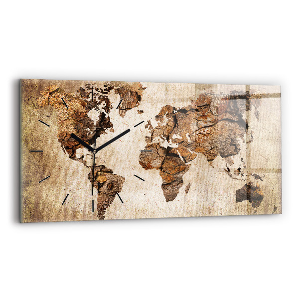 Horloge rectangulaire horizontale Carte du monde vintage