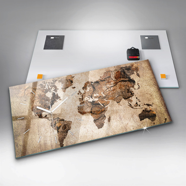 Horloge rectangulaire horizontale Carte du monde vintage