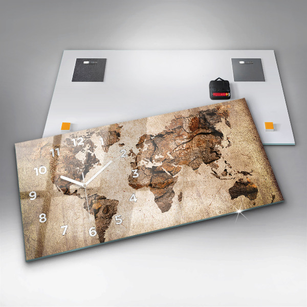 Horloge rectangulaire horizontale Carte du monde vintage