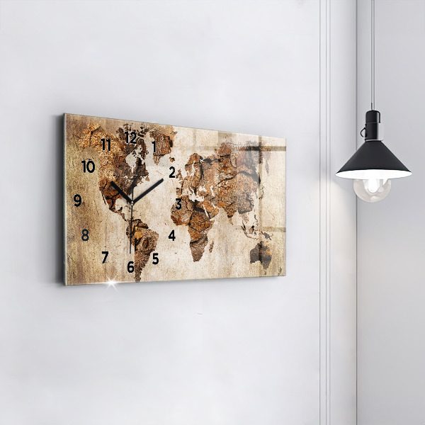 Horloge rectangulaire horizontale Carte du monde vintage