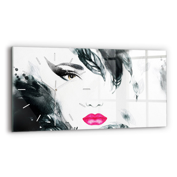 Horloge rectangulaire horizontale 'Portrait d''une femme aux lèvres rouges'