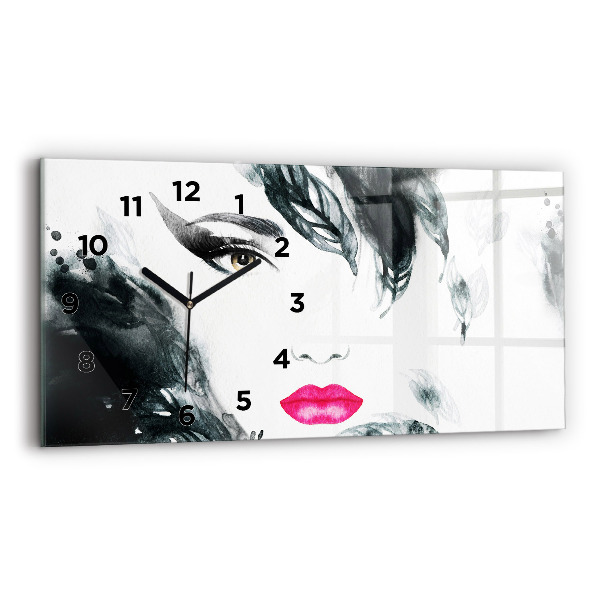 Horloge rectangulaire horizontale 'Portrait d''une femme aux lèvres rouges'