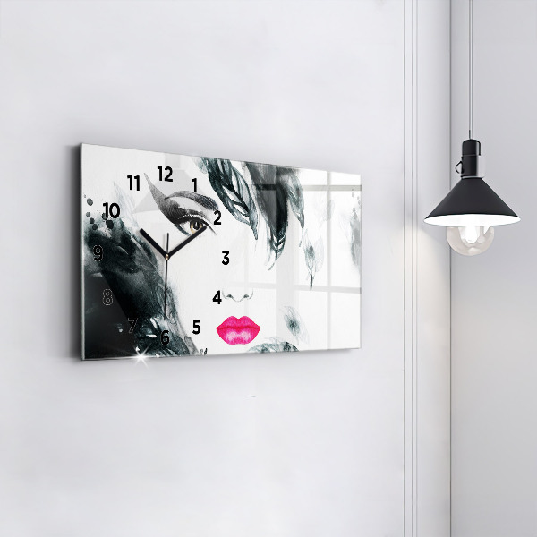 Horloge rectangulaire horizontale 'Portrait d''une femme aux lèvres rouges'