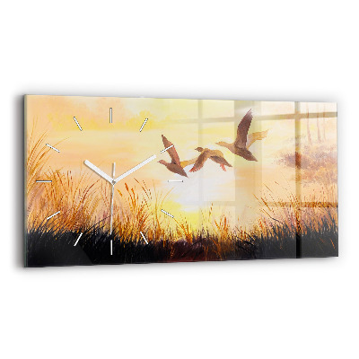 Horloge rectangulaire horizontale Grues au coucher du soleil
