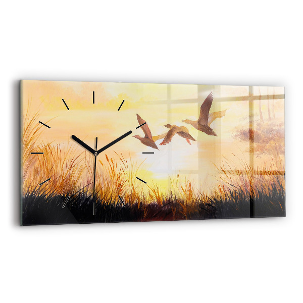 Horloge rectangulaire horizontale Grues au coucher du soleil