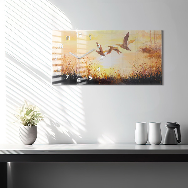 Horloge rectangulaire horizontale Grues au coucher du soleil