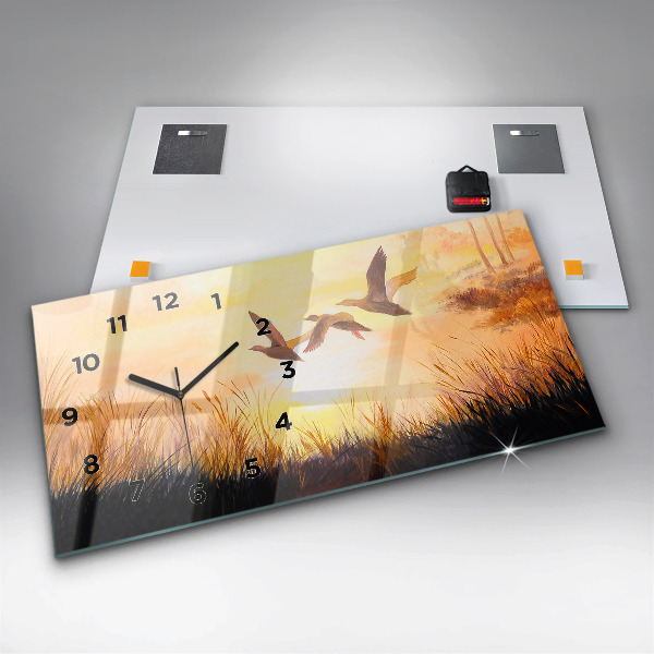 Horloge rectangulaire horizontale Grues au coucher du soleil