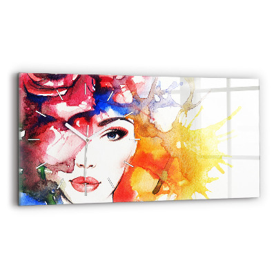 Horloge rectangulaire horizontale 'portrait coloré d''une femme'