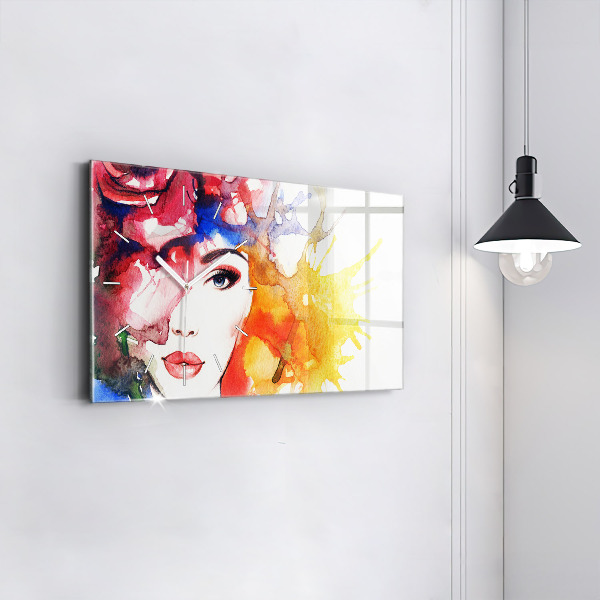 Horloge rectangulaire horizontale 'portrait coloré d''une femme'