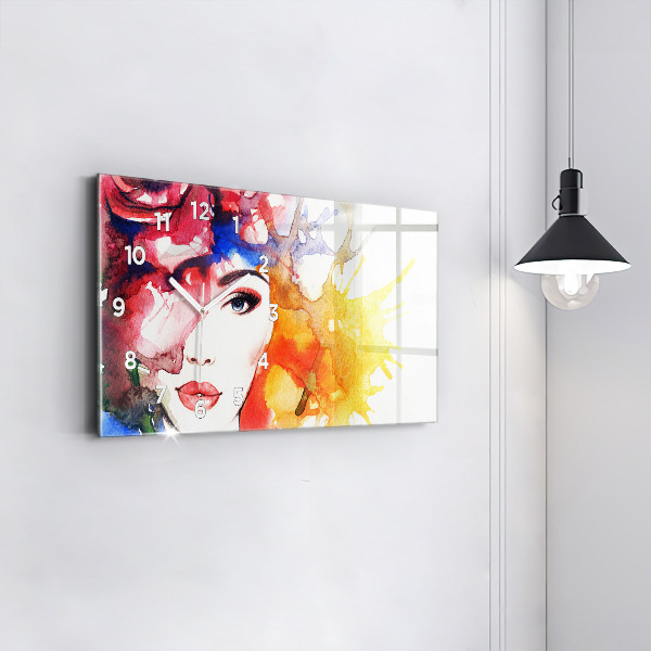 Horloge rectangulaire horizontale 'portrait coloré d''une femme'