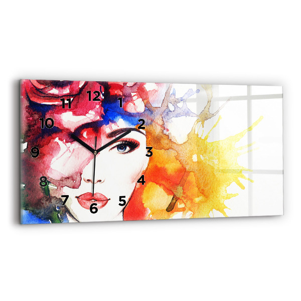Horloge rectangulaire horizontale 'portrait coloré d''une femme'