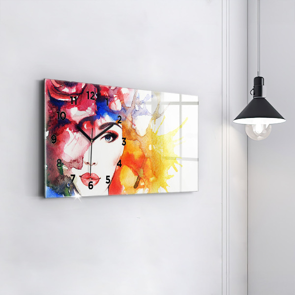 Horloge rectangulaire horizontale 'portrait coloré d''une femme'