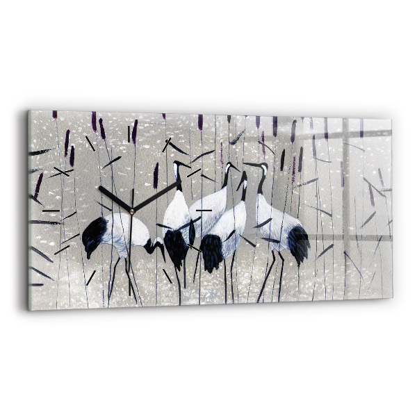 Horloge rectangulaire horizontale Grues dans les roseaux