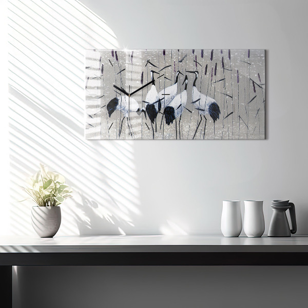 Horloge rectangulaire horizontale Grues dans les roseaux