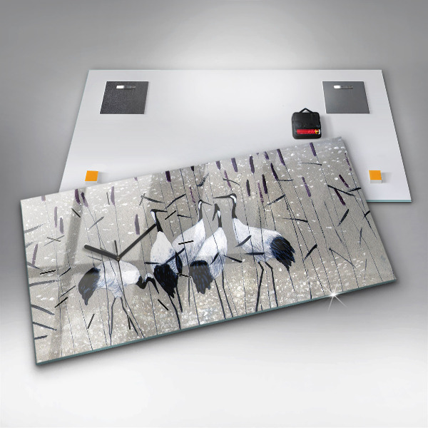 Horloge rectangulaire horizontale Grues dans les roseaux