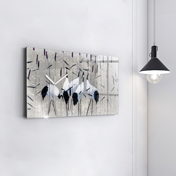 Horloge rectangulaire horizontale Grues dans les roseaux