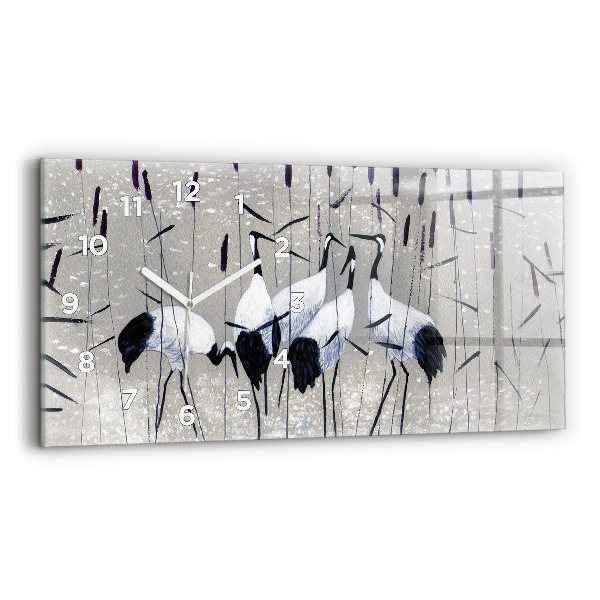 Horloge rectangulaire horizontale Grues dans les roseaux