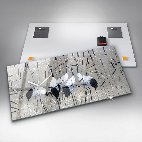 Horloge rectangulaire horizontale Grues dans les roseaux