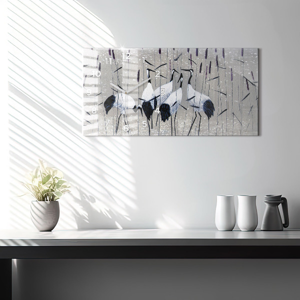 Horloge rectangulaire horizontale Grues dans les roseaux