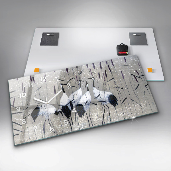 Horloge rectangulaire horizontale Grues dans les roseaux