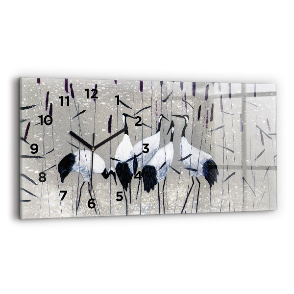 Horloge rectangulaire horizontale Grues dans les roseaux
