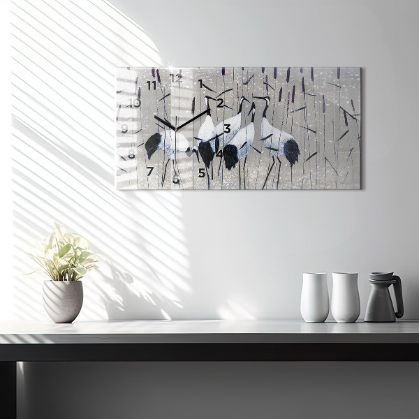 Horloge rectangulaire horizontale Grues dans les roseaux