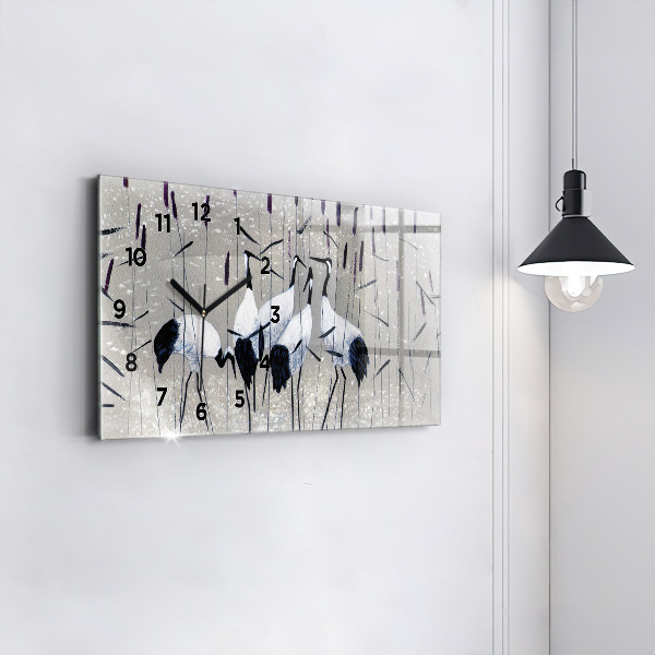 Horloge rectangulaire horizontale Grues dans les roseaux