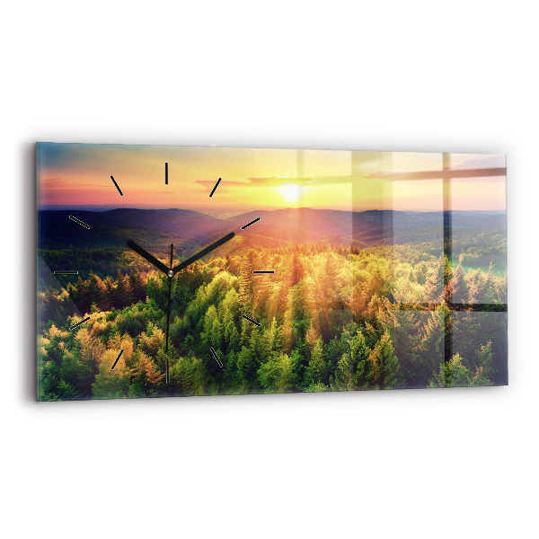 Horloge rectangulaire horizontale Coucher de soleil sur les collines