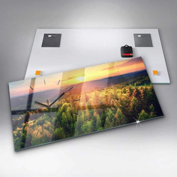 Horloge rectangulaire horizontale Coucher de soleil sur les collines